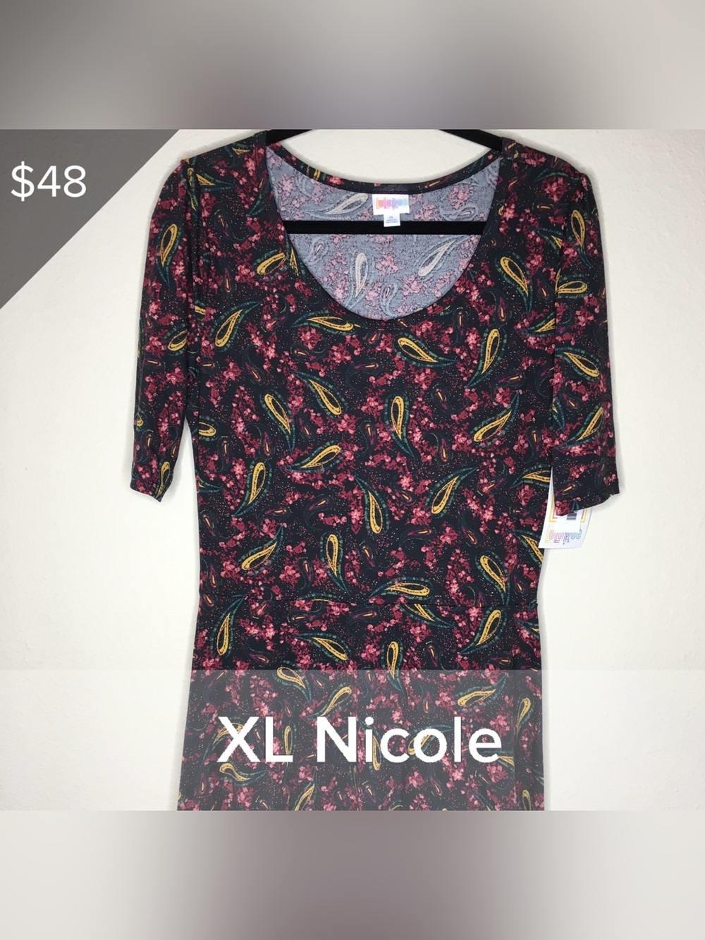 LuLaRoe Nicole Scoop Neck Dress - Black with Pink & Yellow Paisley XL
